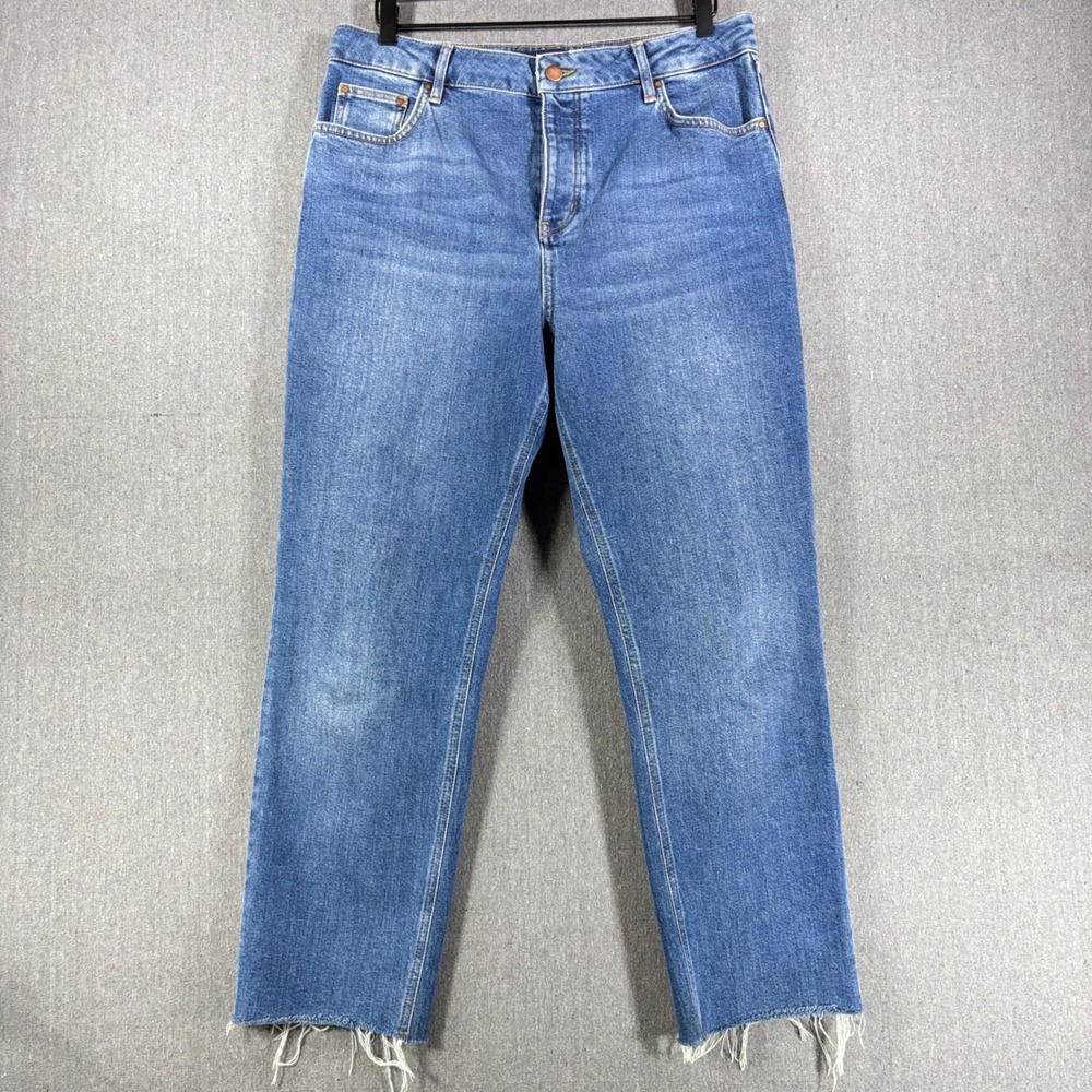 Boden Straight Jeans Women US 12R Blue Raw Hem High Rise T0369